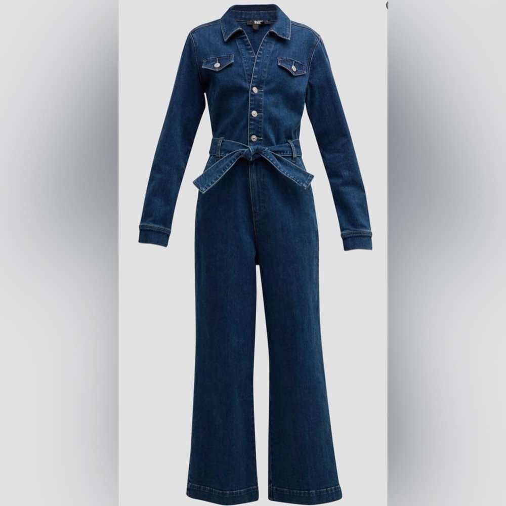 Preowned PAIGE "Anessa" denim flared leg jumpsuit Size 2, inseam approx. 26.5”